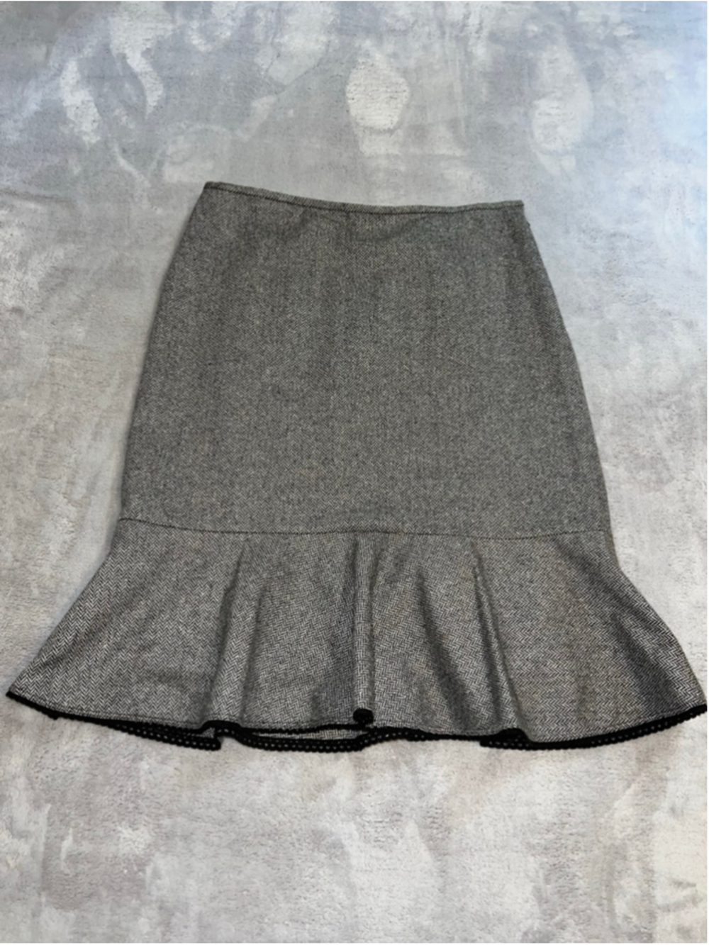 Vintage Wool Blend Gray Black Godet Skirt Size 8